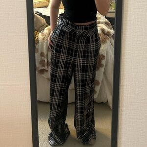 Avenue Black and Silver Plaid Wide Leg Pants